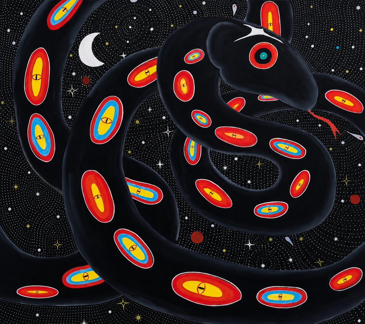 A serpente cósmica, 2026 — acrílica sobre tela, 160 × 160 cm